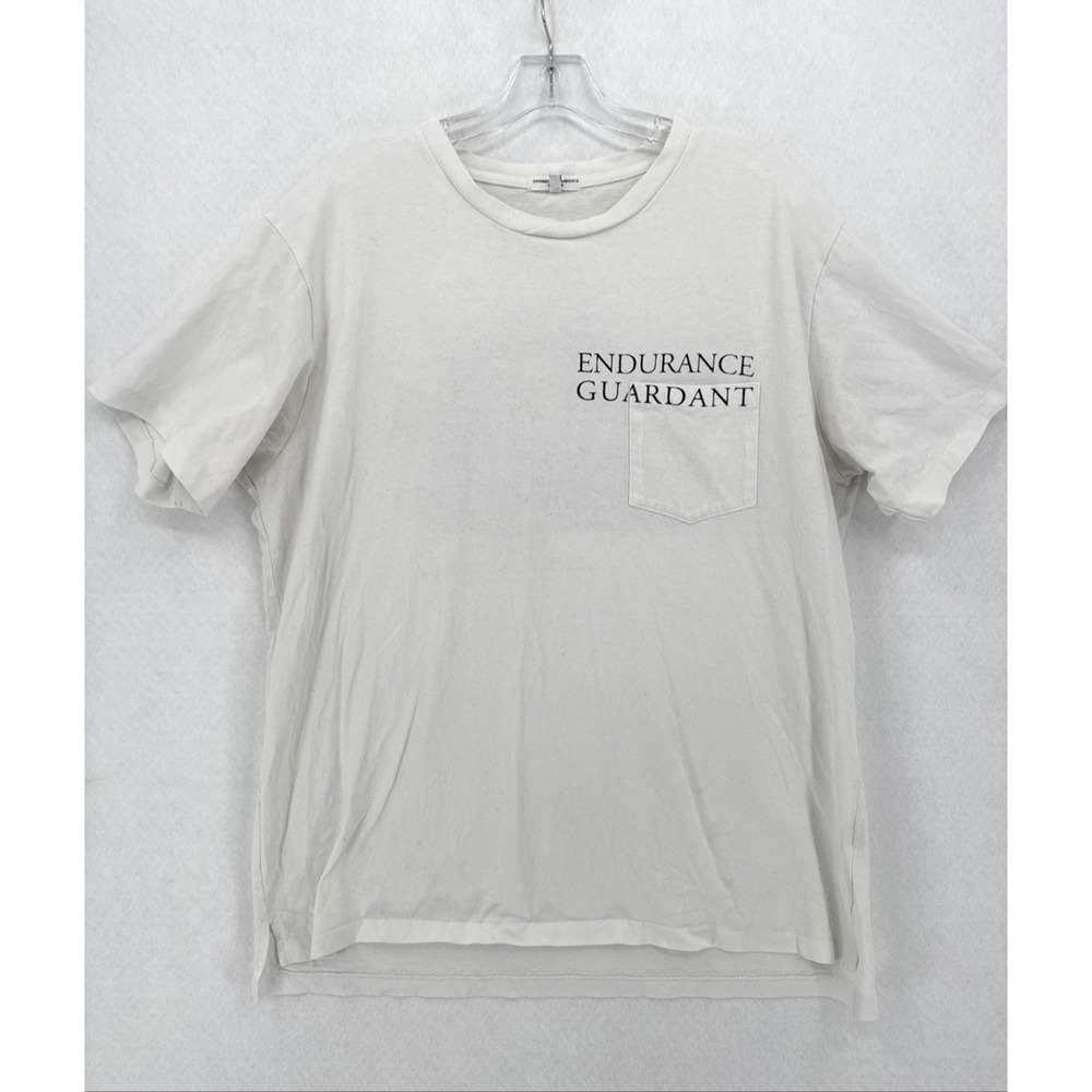 Engineered Garments Mens White Sailing Ship Logo Graphic Crew T Shirt Sz XL